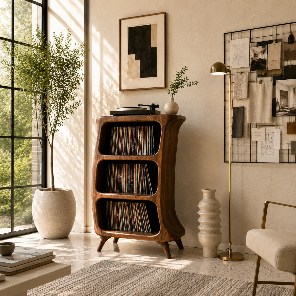 Sunlit Natural Solid Wood Vinyl Record Stand With Three Open Shelves - ArborisWood