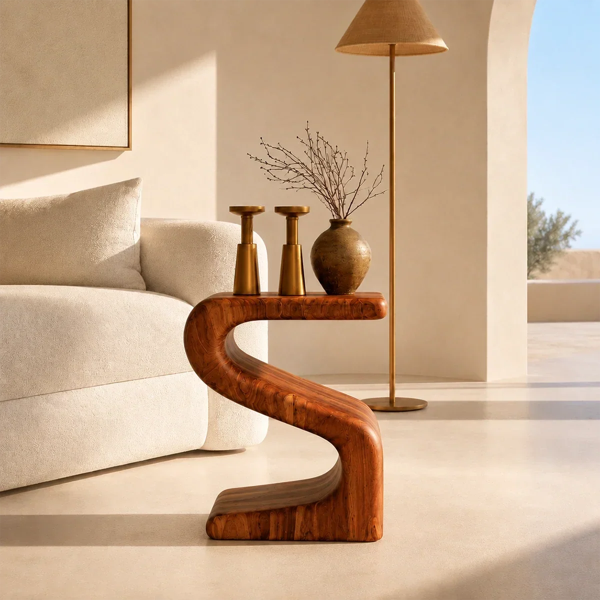 Accent end table featuring a flowing cantilever form and compact top for modern decor