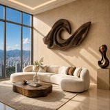 Large wall sculpture with open center detail brings movement to a contemporary interior