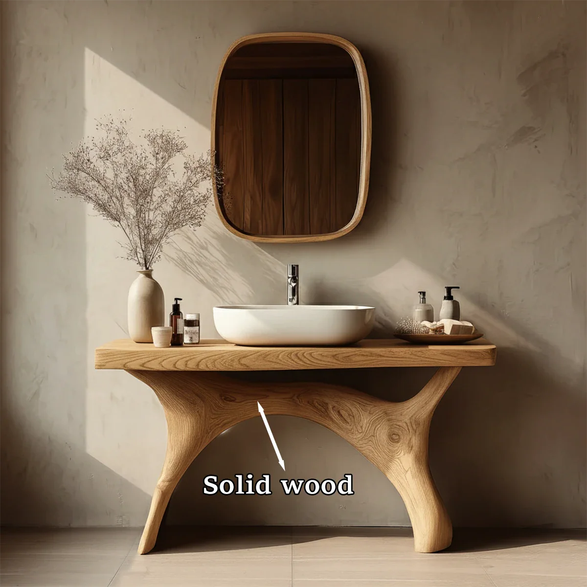 Symmetrical Sculptural Bathroom Vanity Natural Solid Wood Arched Base - ArborisWood - 10