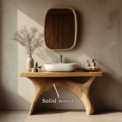 Symmetrical Sculptural Bathroom Vanity Natural Solid Wood Arched Base - ArborisWood - 10