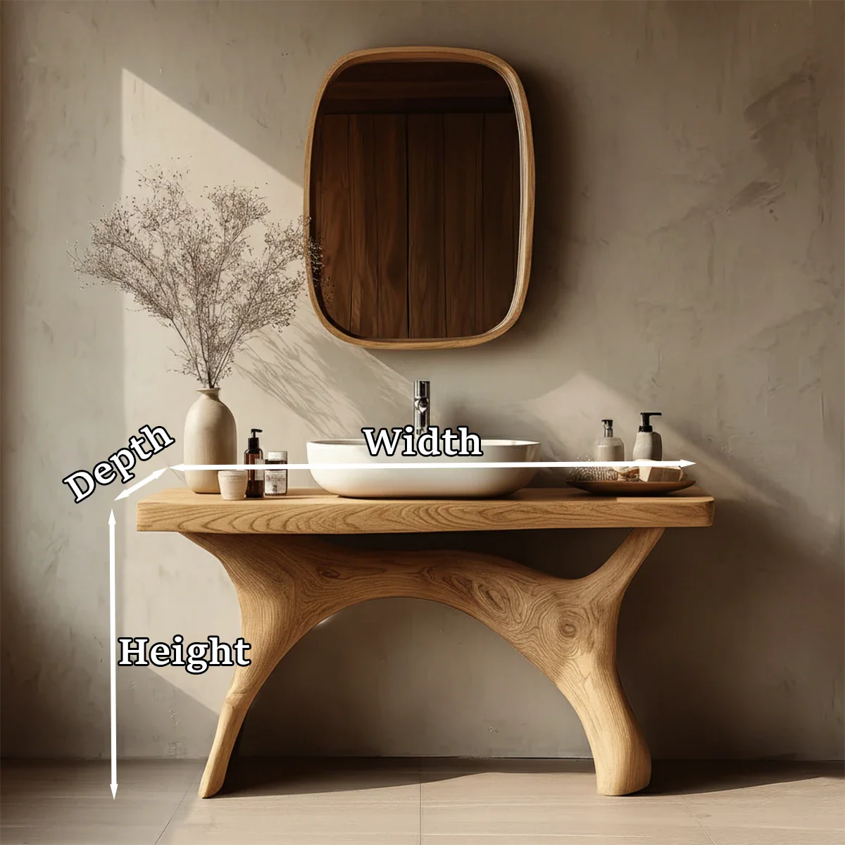 Symmetrical Sculptural Bathroom Vanity Natural Solid Wood Arched Base - ArborisWood - 11