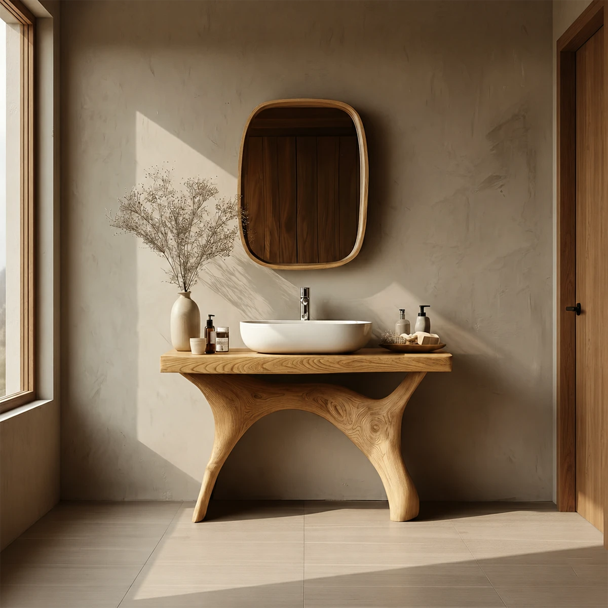 Symmetrical Sculptural Bathroom Vanity Natural Solid Wood Arched Base - ArborisWood - 12