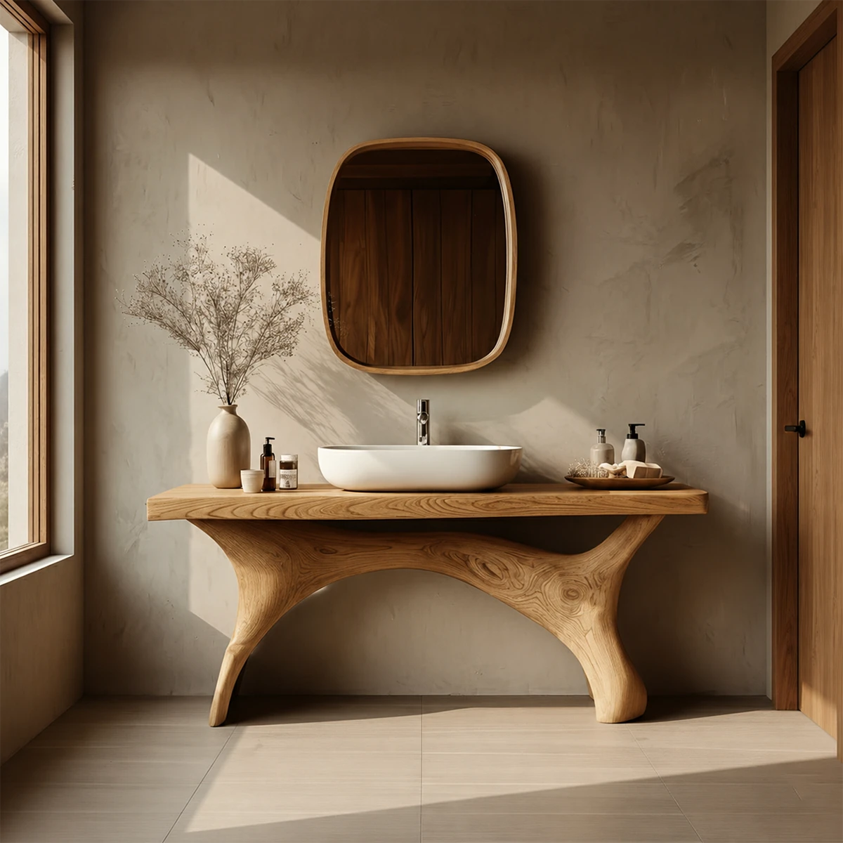 Symmetrical Sculptural Bathroom Vanity Natural Solid Wood Arched Base - ArborisWood - 13