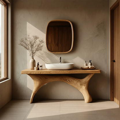 Symmetrical Sculptural Bathroom Vanity Natural Solid Wood Arched Base - ArborisWood - 13