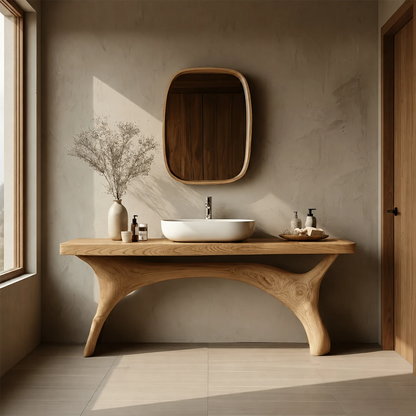 Symmetrical Sculptural Bathroom Vanity Natural Solid Wood Arched Base - ArborisWood - 14