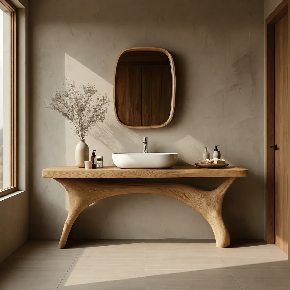 Symmetrical Sculptural Bathroom Vanity Natural Solid Wood Arched Base - Arboriswood - 14