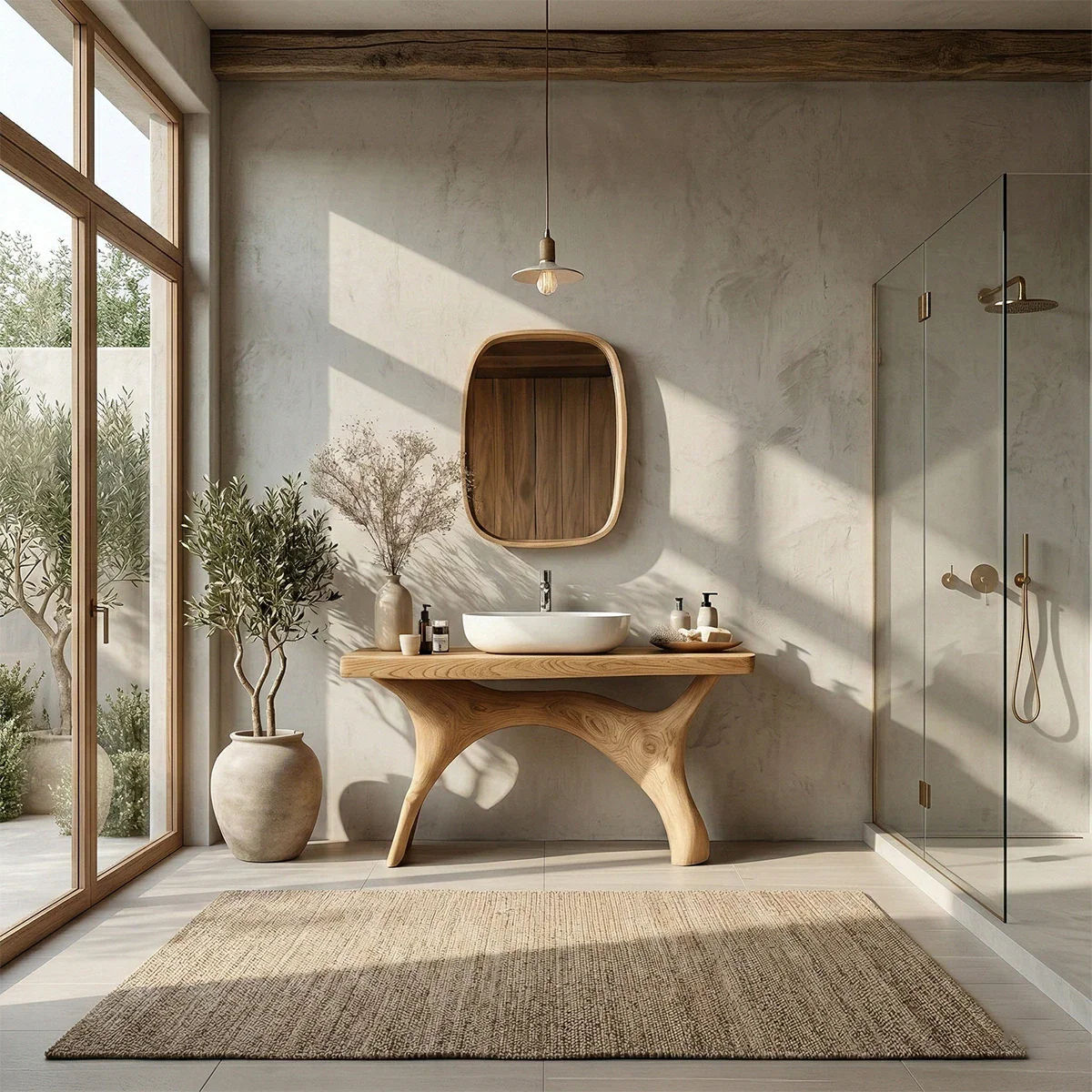 Symmetrical Sculptural Bathroom Vanity Natural Solid Wood Arched Base - ArborisWood - 2