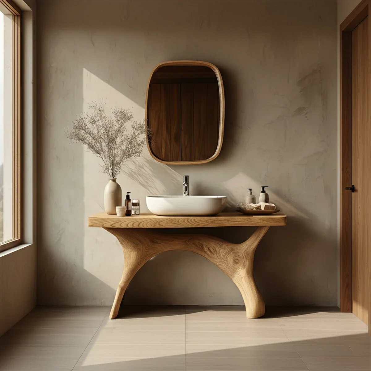Symmetrical Sculptural Bathroom Vanity Natural Solid Wood Arched Base - ArborisWood - 3