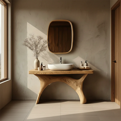 Symmetrical Sculptural Bathroom Vanity Natural Solid Wood Arched Base - ArborisWood - 3