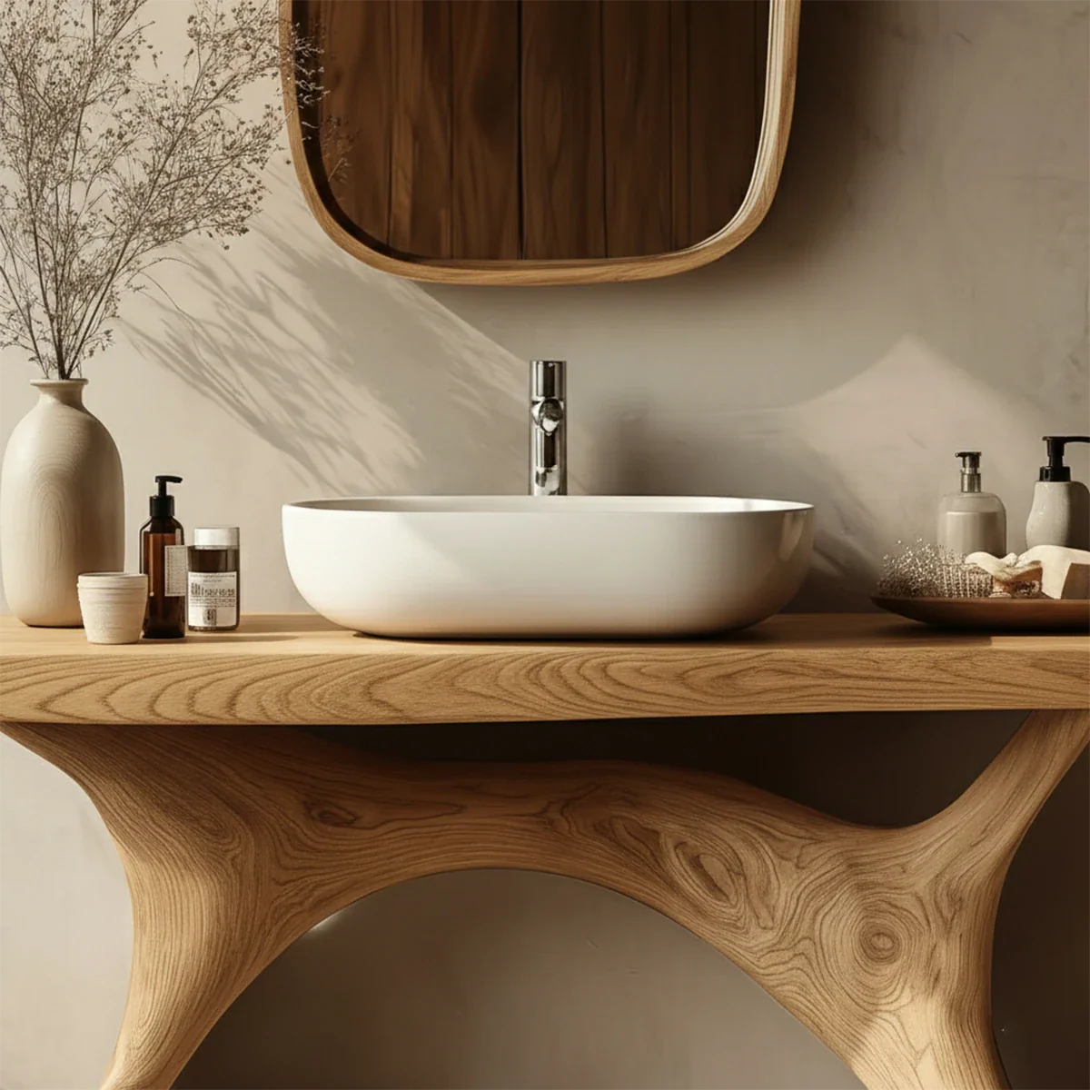 Symmetrical Sculptural Bathroom Vanity Natural Solid Wood Arched Base - ArborisWood - 4