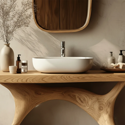 Symmetrical Sculptural Bathroom Vanity Natural Solid Wood Arched Base - ArborisWood - 4