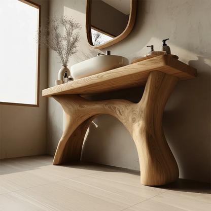 Symmetrical Sculptural Bathroom Vanity Natural Solid Wood Arched Base - ArborisWood - 5