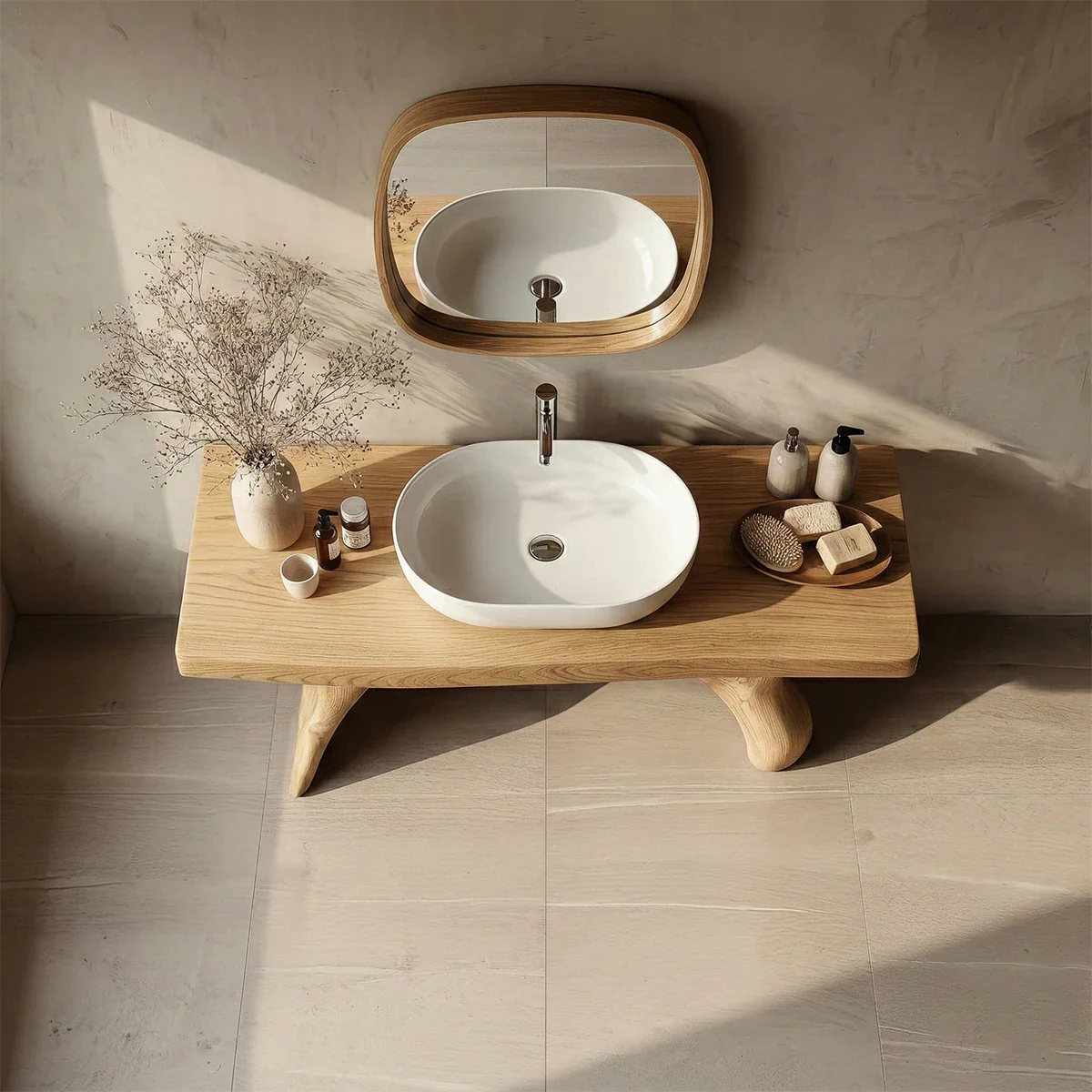 Symmetrical Sculptural Bathroom Vanity Natural Solid Wood Arched Base - ArborisWood - 6