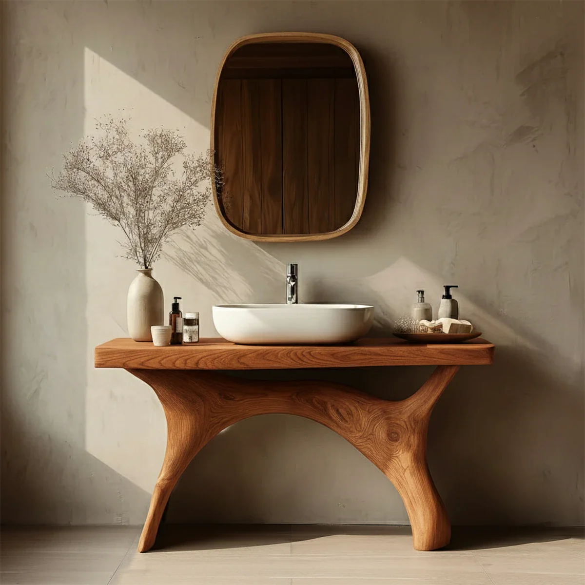 Symmetrical Sculptural Bathroom Vanity Natural Solid Wood Arched Base - ArborisWood - 7