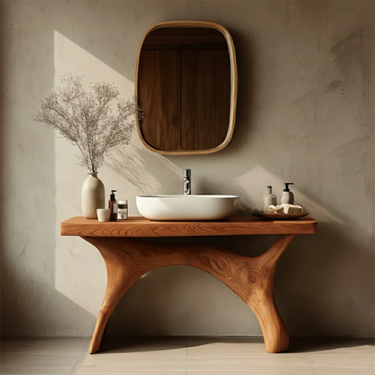 Symmetrical Sculptural Bathroom Vanity Natural Solid Wood Arched Base - ArborisWood - 7