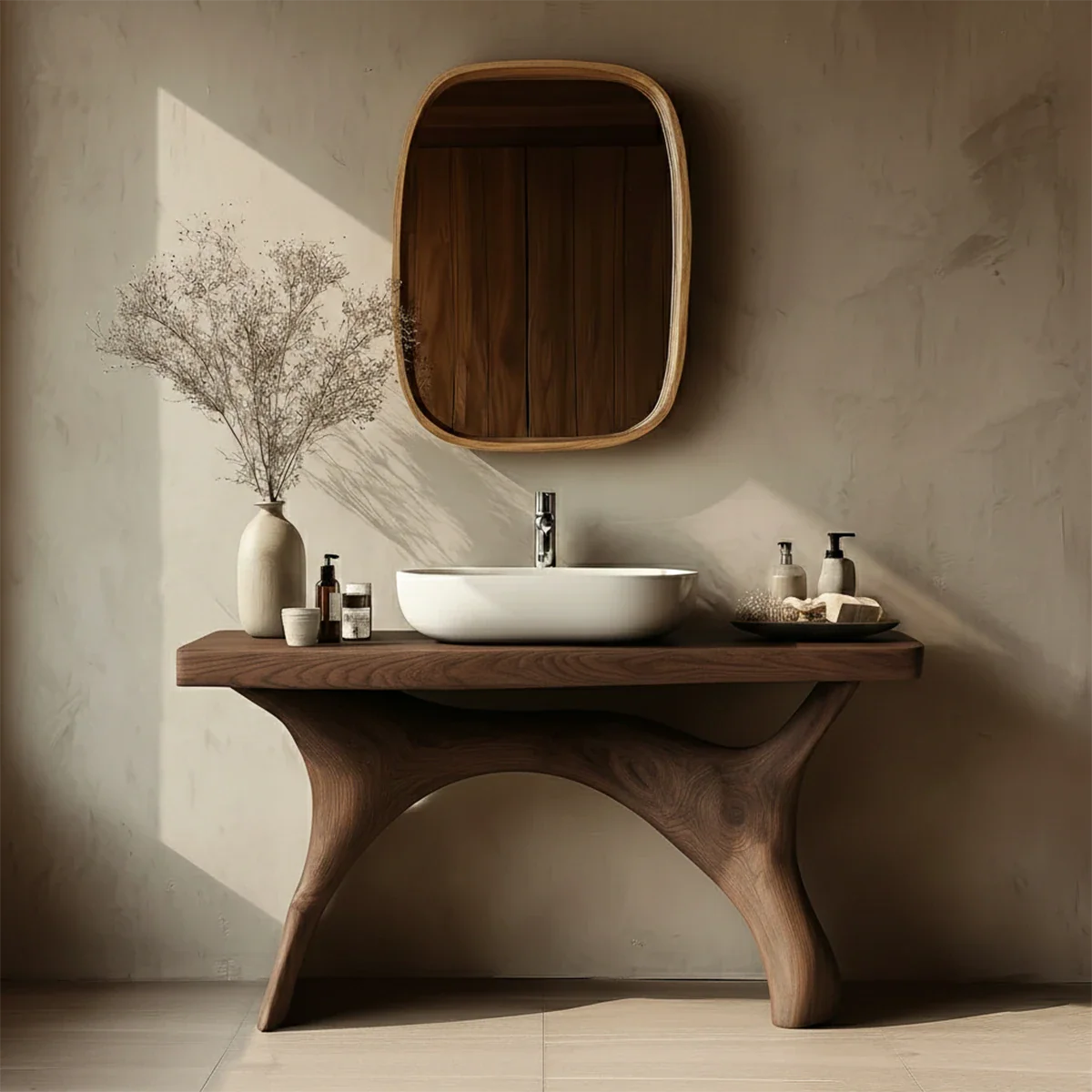 Symmetrical Sculptural Bathroom Vanity Natural Solid Wood Arched Base - ArborisWood - 8