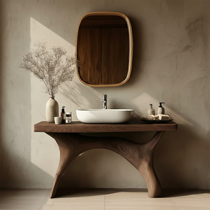 Symmetrical Sculptural Bathroom Vanity Natural Solid Wood Arched Base - ArborisWood - 8