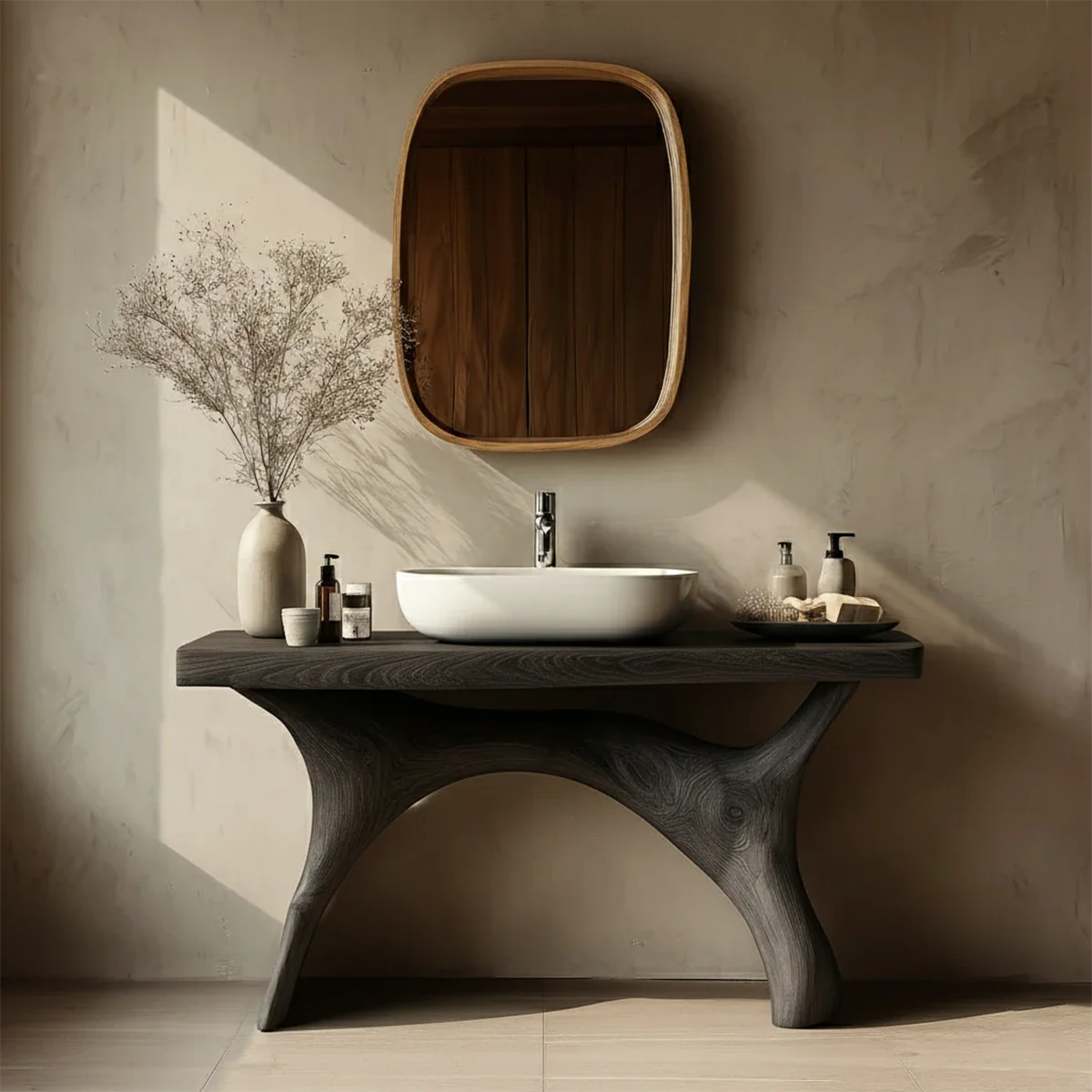 Symmetrical Sculptural Bathroom Vanity Natural Solid Wood Arched Base - ArborisWood - 9