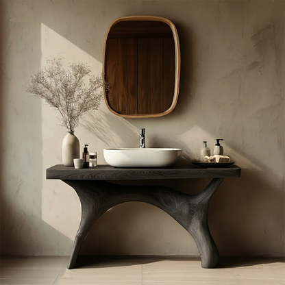 Symmetrical Sculptural Bathroom Vanity Natural Solid Wood Arched Base - ArborisWood - 9