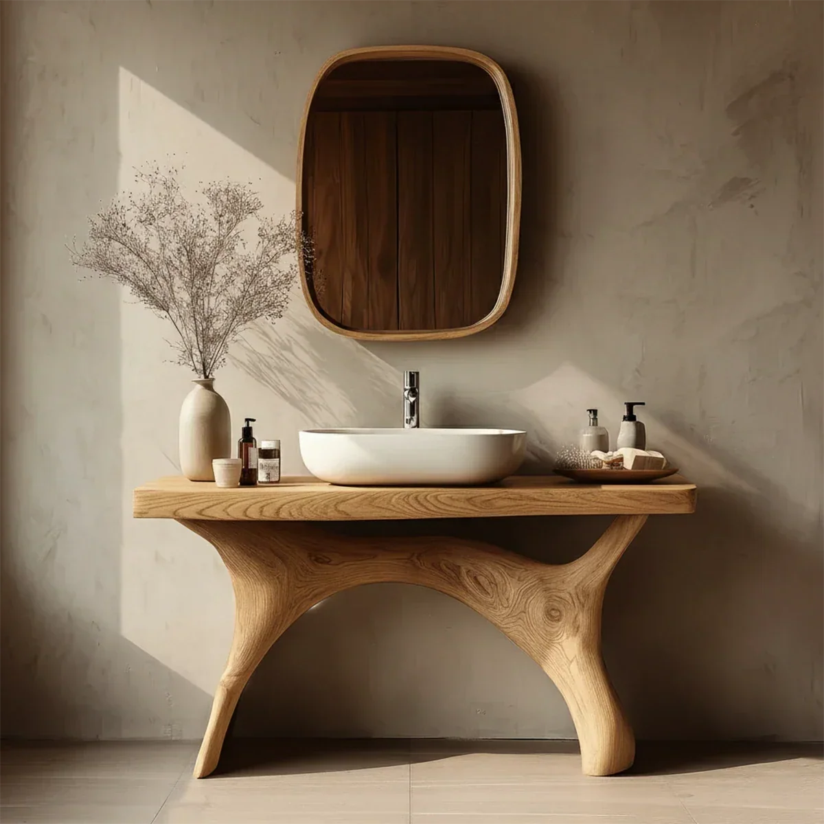 Symmetrical Sculptural Bathroom Vanity Natural Solid Wood Arched Base - Arboriswood