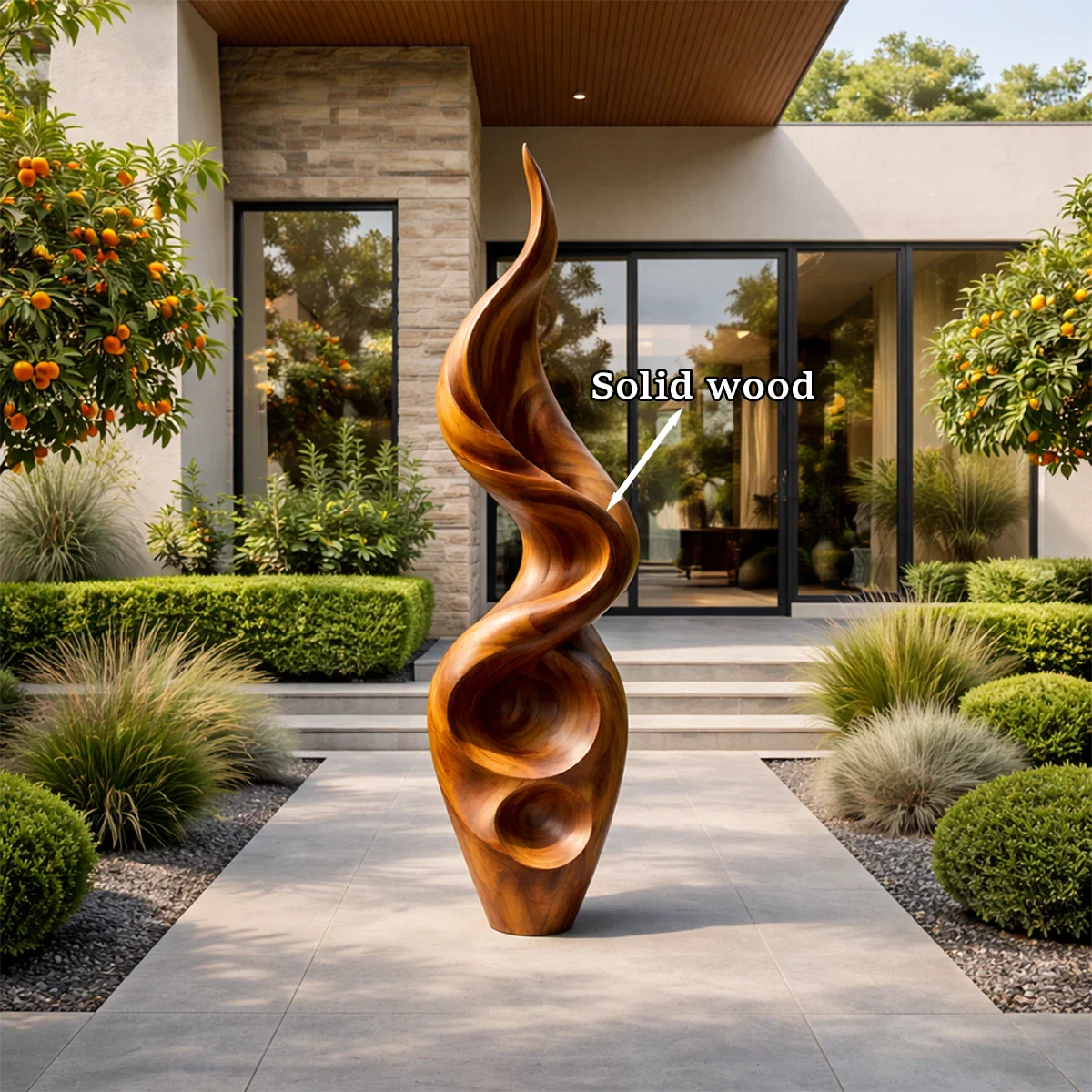 Tall Abstract Wood Sculpture with Carved Flame Form and Organic Hollow Detail - ArborisWood - 10