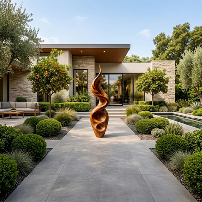 Tall Abstract Wood Sculpture with Carved Flame Form and Organic Hollow Detail - ArborisWood - 2