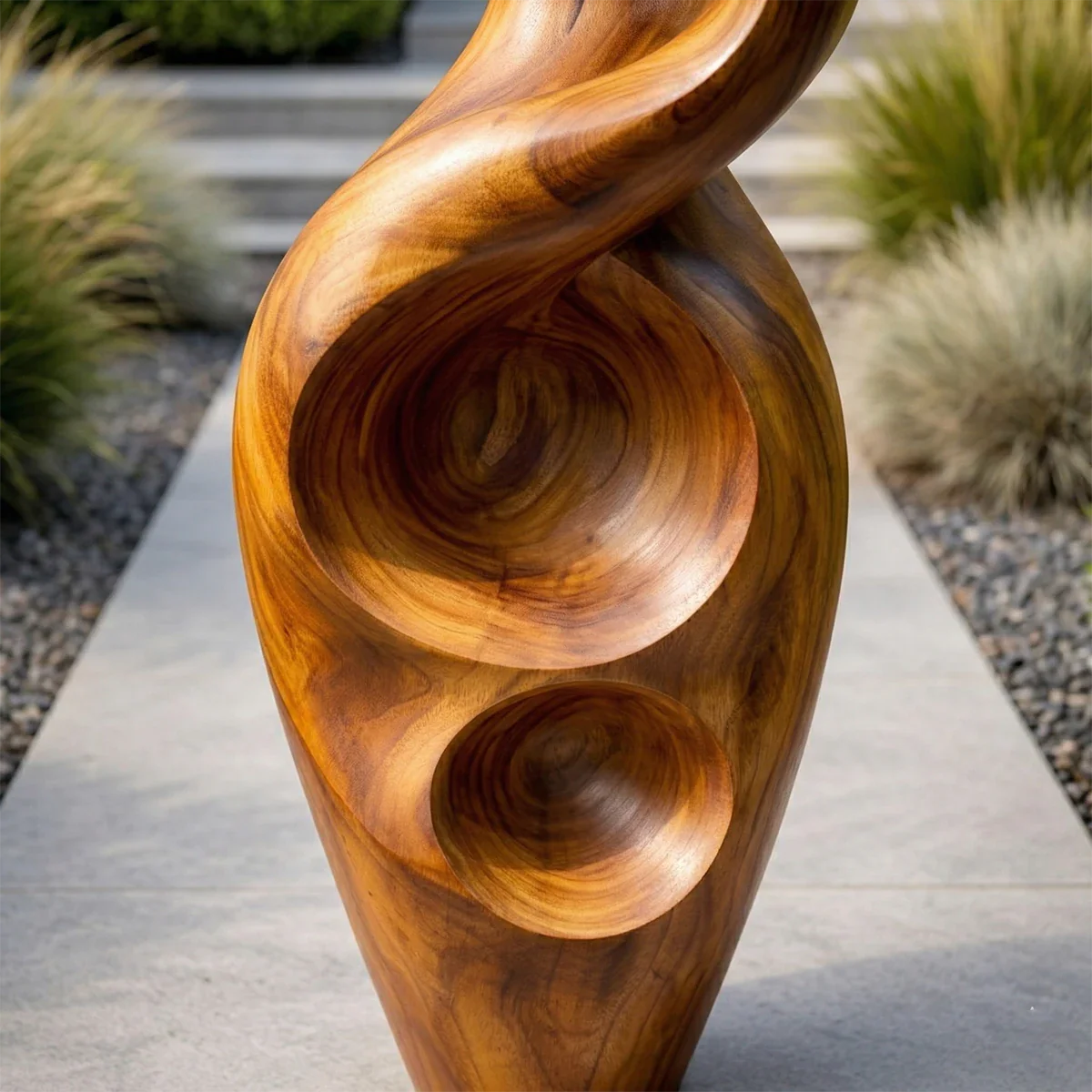 Tall Abstract Wood Sculpture with Carved Flame Form and Organic Hollow Detail - ArborisWood - 3