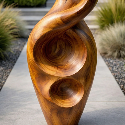Tall Abstract Wood Sculpture with Carved Flame Form and Organic Hollow Detail - ArborisWood - 3