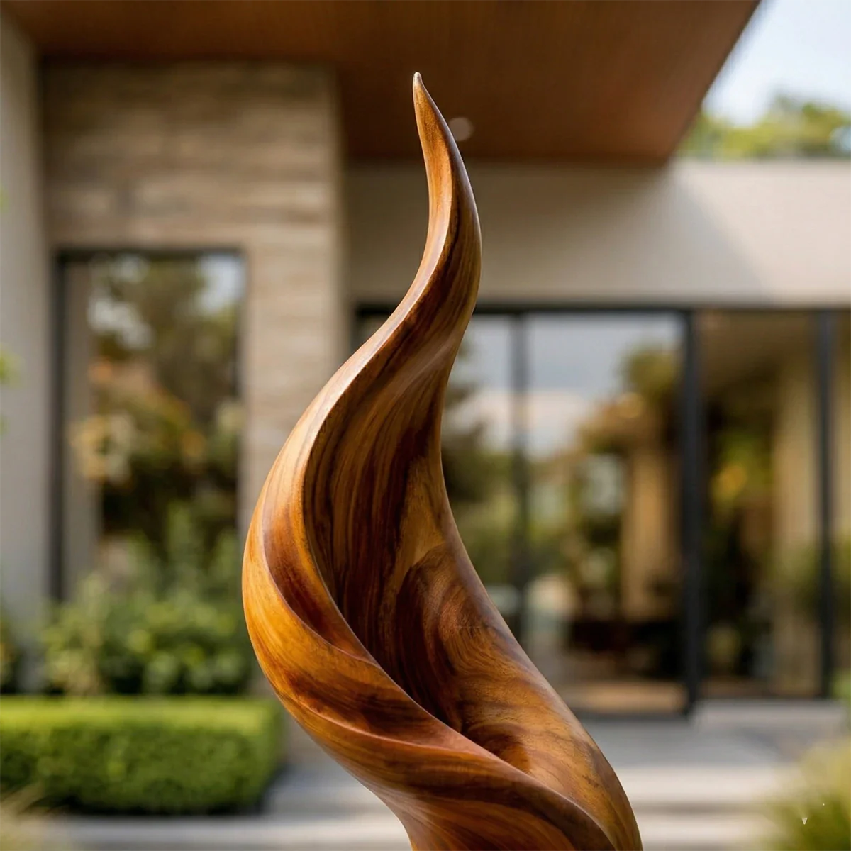 Tall Abstract Wood Sculpture with Carved Flame Form and Organic Hollow Detail - ArborisWood - 4