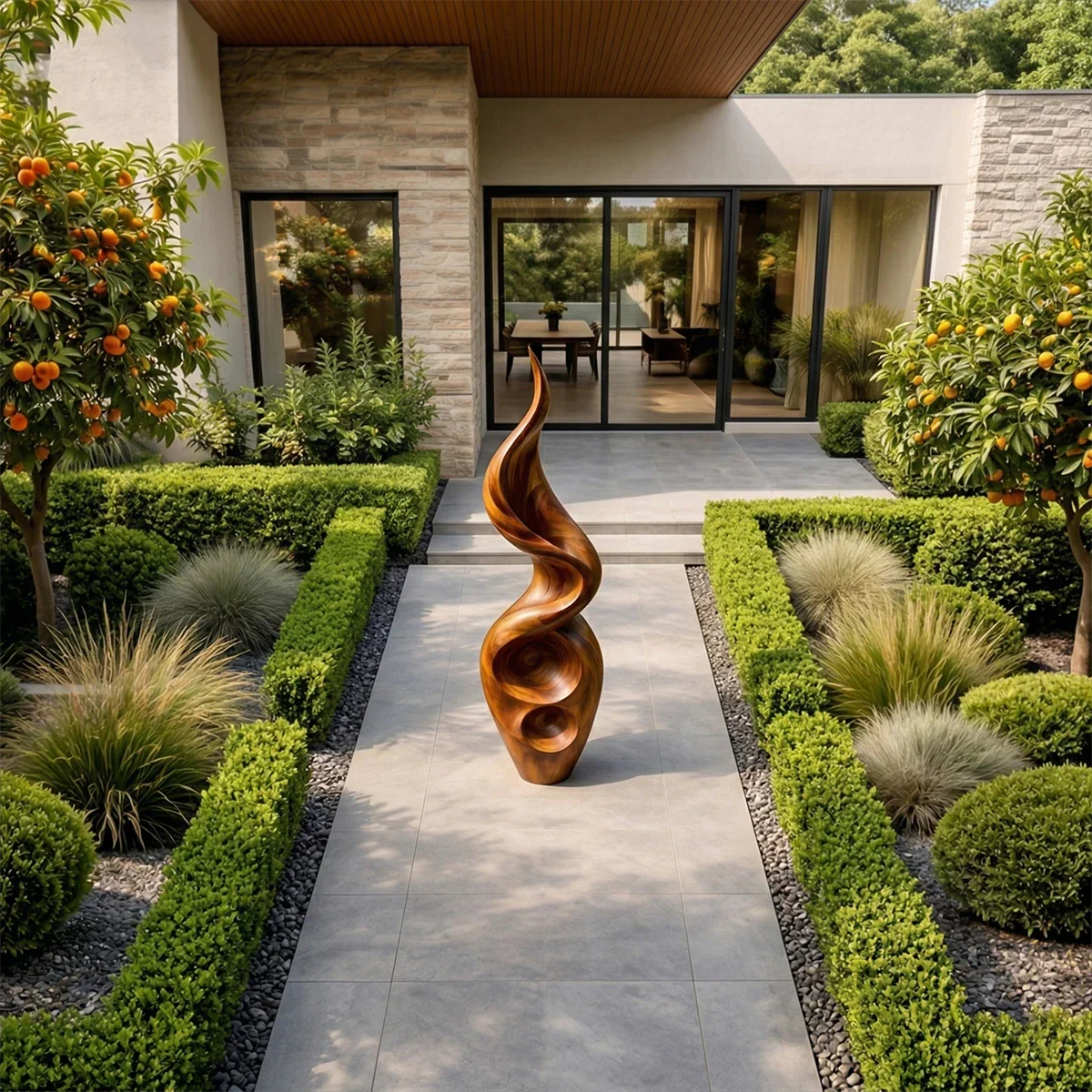 Tall Abstract Wood Sculpture with Carved Flame Form and Organic Hollow Detail - ArborisWood - 5