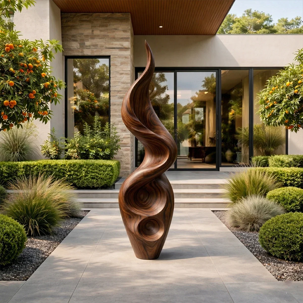 Tall Abstract Wood Sculpture with Carved Flame Form and Organic Hollow Detail - ArborisWood - 6