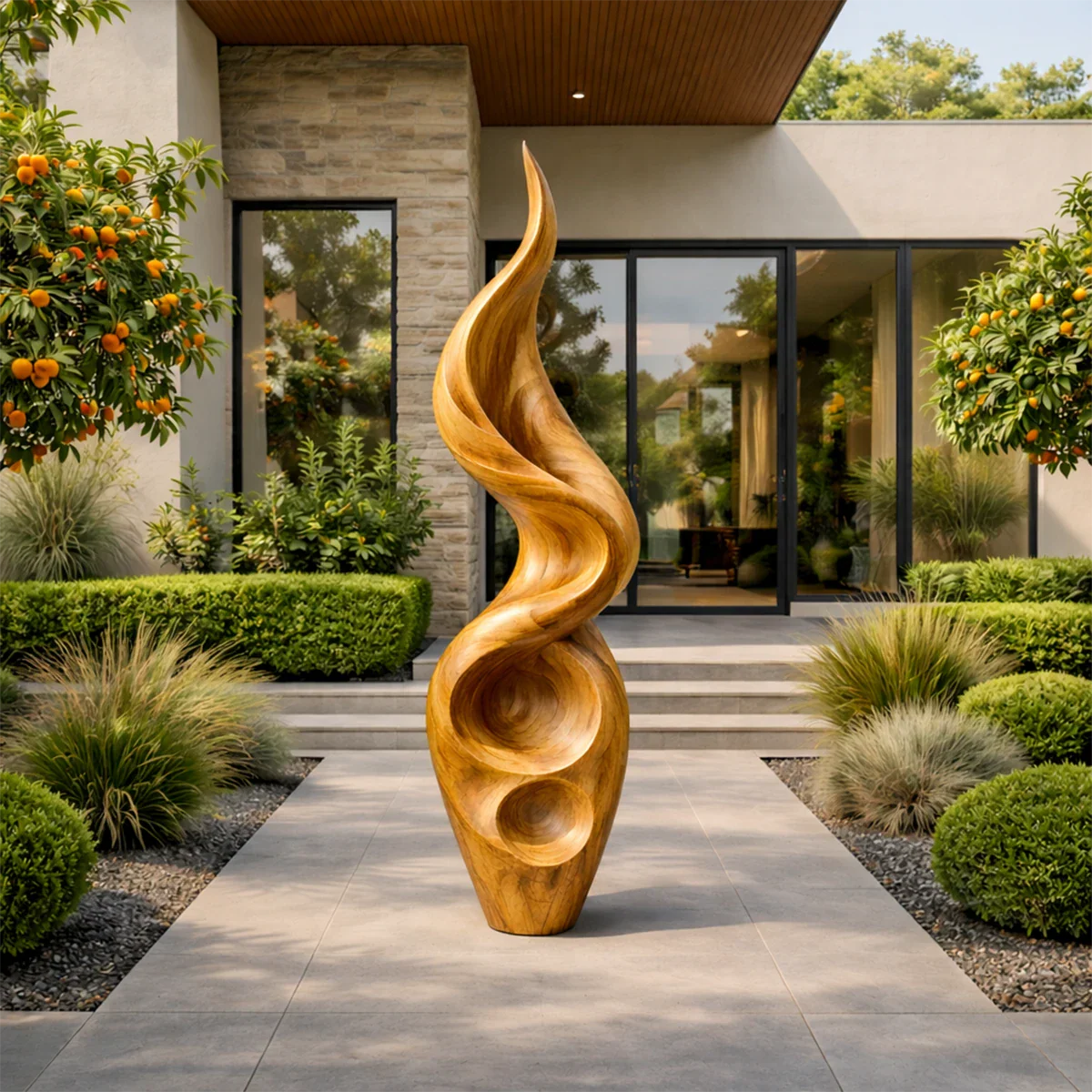 Tall Abstract Wood Sculpture with Carved Flame Form and Organic Hollow Detail - ArborisWood - 7