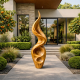 Tall Abstract Wood Sculpture with Carved Flame Form and Organic Hollow Detail - Arboriswood - 7