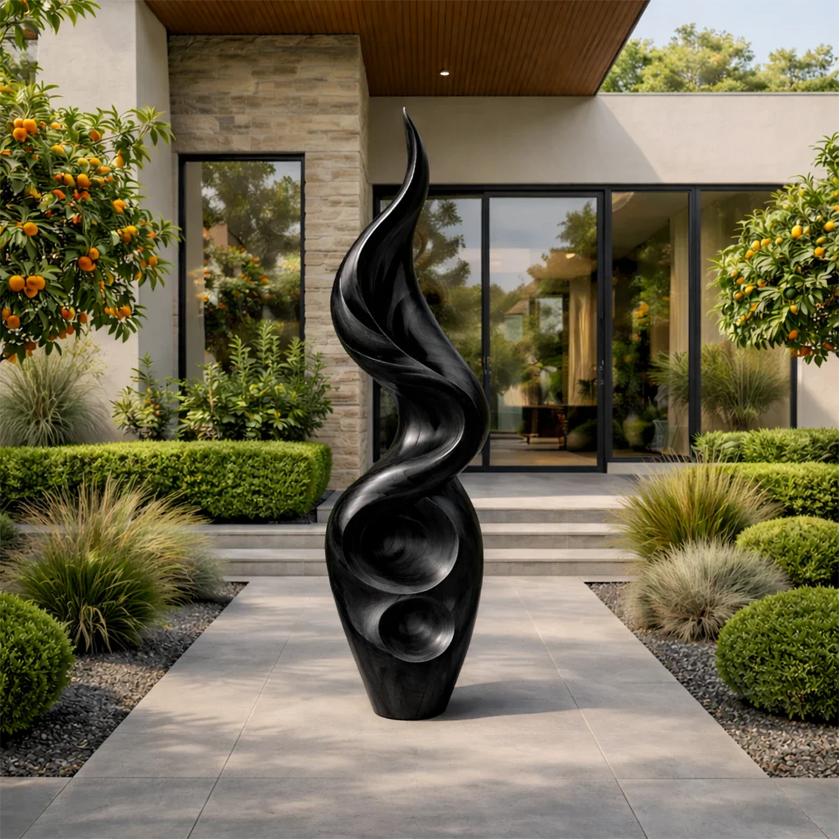 Tall Abstract Wood Sculpture with Carved Flame Form and Organic Hollow Detail - ArborisWood - 8