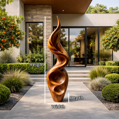 Tall Abstract Wood Sculpture with Carved Flame Form and Organic Hollow Detail - ArborisWood - 9