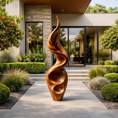 Tall Abstract Wood Sculpture with Carved Flame Form and Organic Hollow Detail - ArborisWood