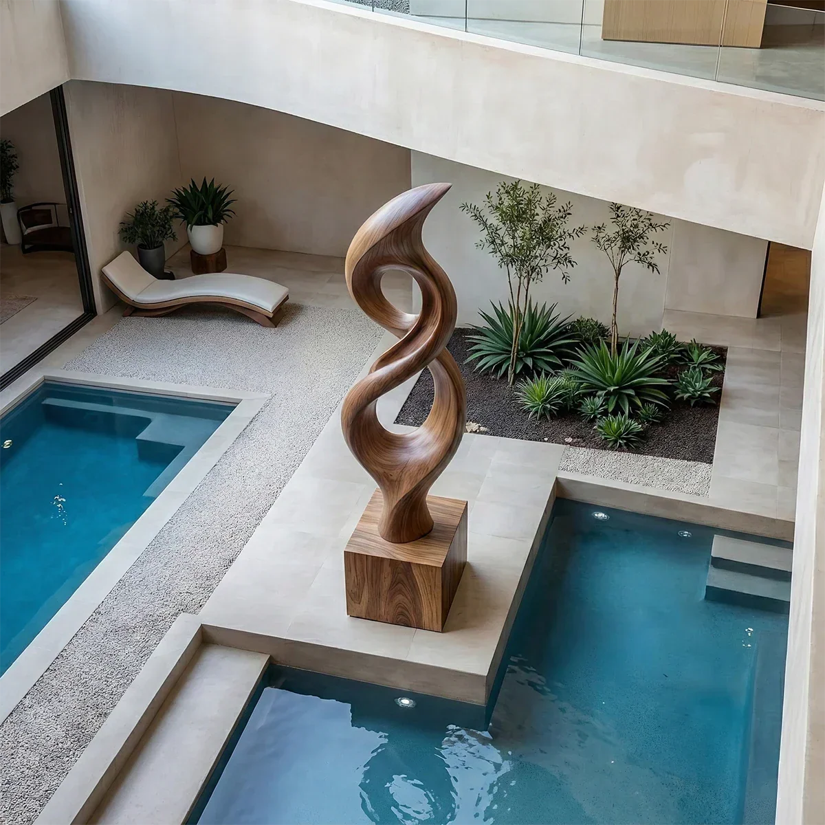 Tall Abstract Wood Sculpture with Flame Inspired Curves and Dual Hollow Form - ArborisWood - 4