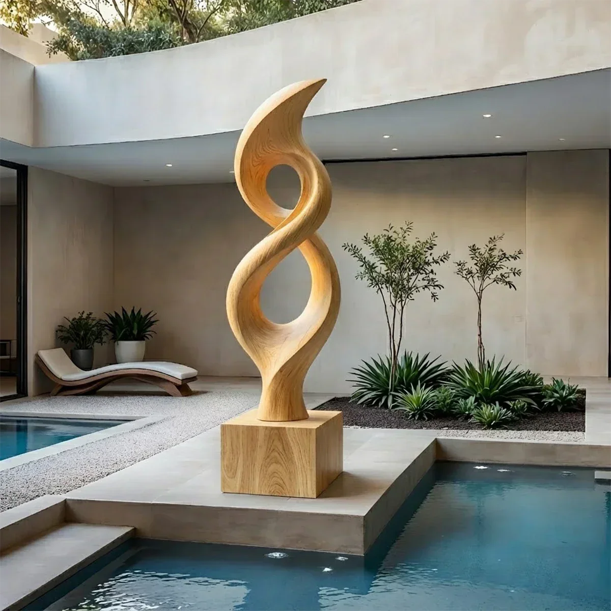 Tall Abstract Wood Sculpture with Flame Inspired Curves and Dual Hollow Form - ArborisWood - 6