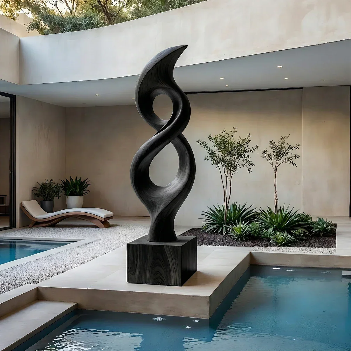 Tall Abstract Wood Sculpture with Flame Inspired Curves and Dual Hollow Form - ArborisWood - 7