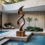 Tall Abstract Wood Sculpture with Flame Inspired Curves and Dual Hollow Form - ArborisWood