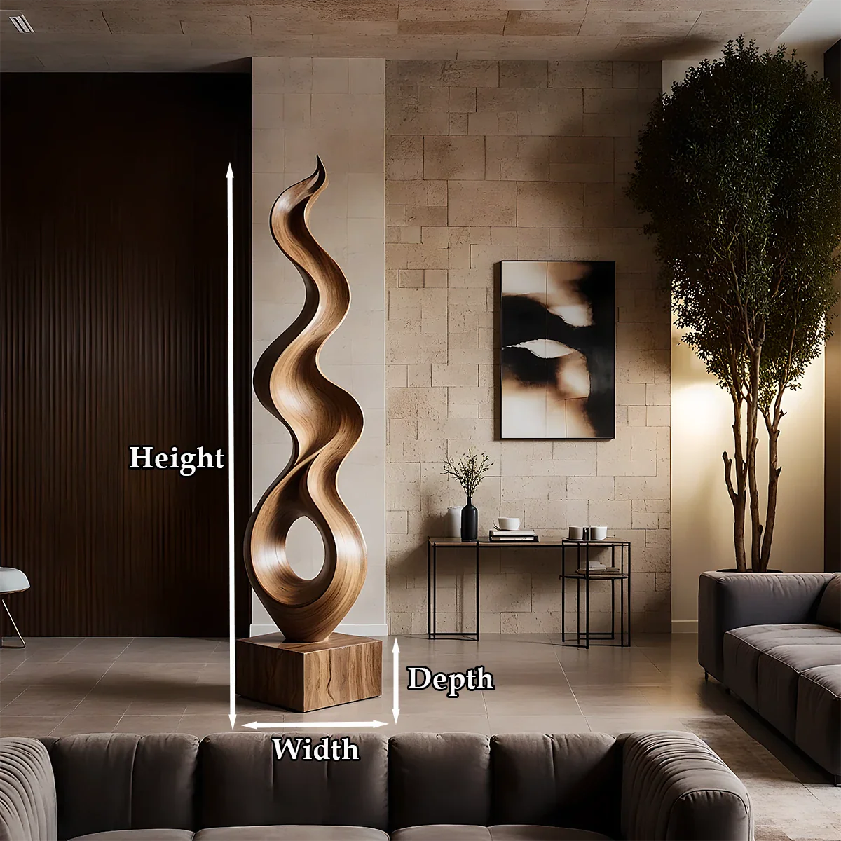 Tall Abstract Wood Sculpture with Flowing Ribbon Form and Hollow Loop Detail - ArborisWood - 11