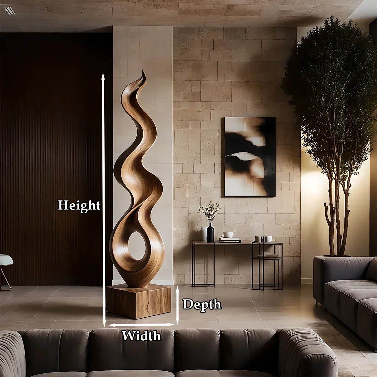Tall Abstract Wood Sculpture with Flowing Ribbon Form and Hollow Loop Detail - ArborisWood - 11
