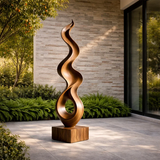 Tall Abstract Wood Sculpture with Flowing Ribbon Form and Hollow Loop Detail - ArborisWood - 2