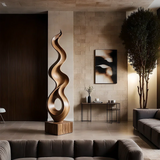 Tall Abstract Wood Sculpture with Flowing Ribbon Form and Hollow Loop Detail - ArborisWood - 3
