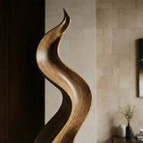 Tall Abstract Wood Sculpture with Flowing Ribbon Form and Hollow Loop Detail - ArborisWood - 5