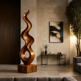 Tall Abstract Wood Sculpture with Flowing Ribbon Form and Hollow Loop Detail - ArborisWood - 7