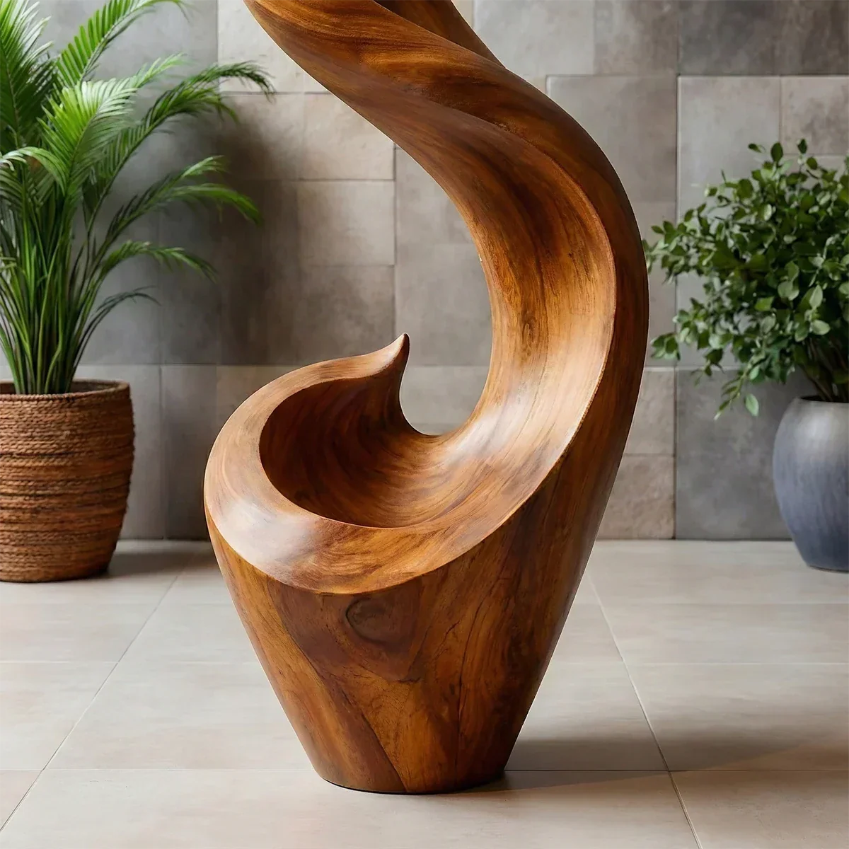 Tall Abstract Wood Sculpture with Flowing Wave Form and Sculpted Vertical Design - ArborisWood - 3