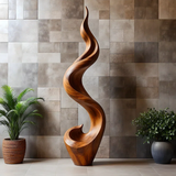Tall Abstract Wood Sculpture with Flowing Wave Form and Sculpted Vertical Design - ArborisWood