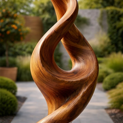 Tall Abstract Wood Sculpture with Twisted Flow Form and Sculpted Hollow Detail - ArborisWood - 4